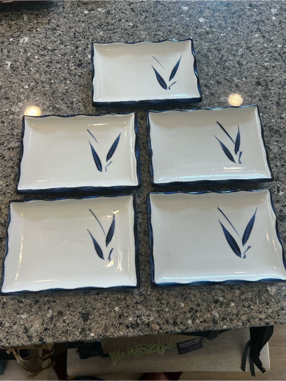 White and Blue Ceramic Rectangular Serving Plates - Set of 5 Sushi plates